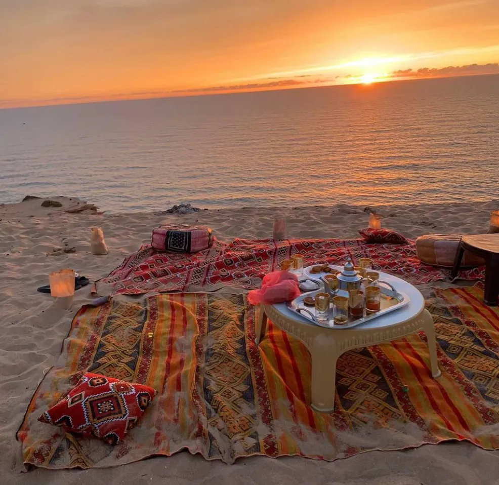 Sandboarding in Timlalin canyon (Timlaline canyons) dunes near Agadir