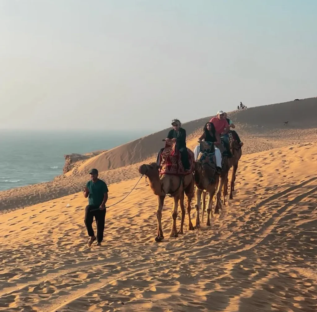 Sandboarding in Timlalin canyon (Timlaline canyons) dunes near Agadir