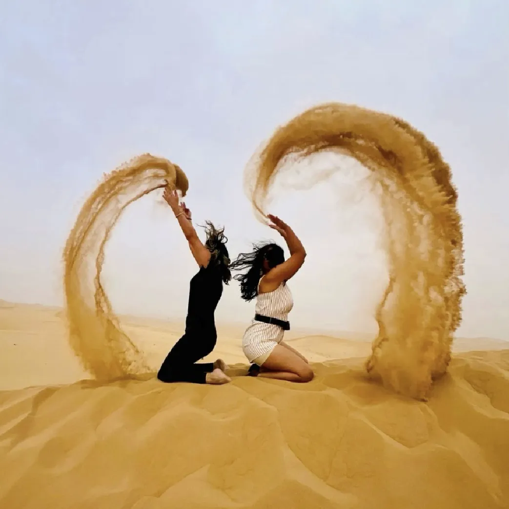 Sandboarding in Timlalin canyon (Timlaline canyons) dunes near Agadir