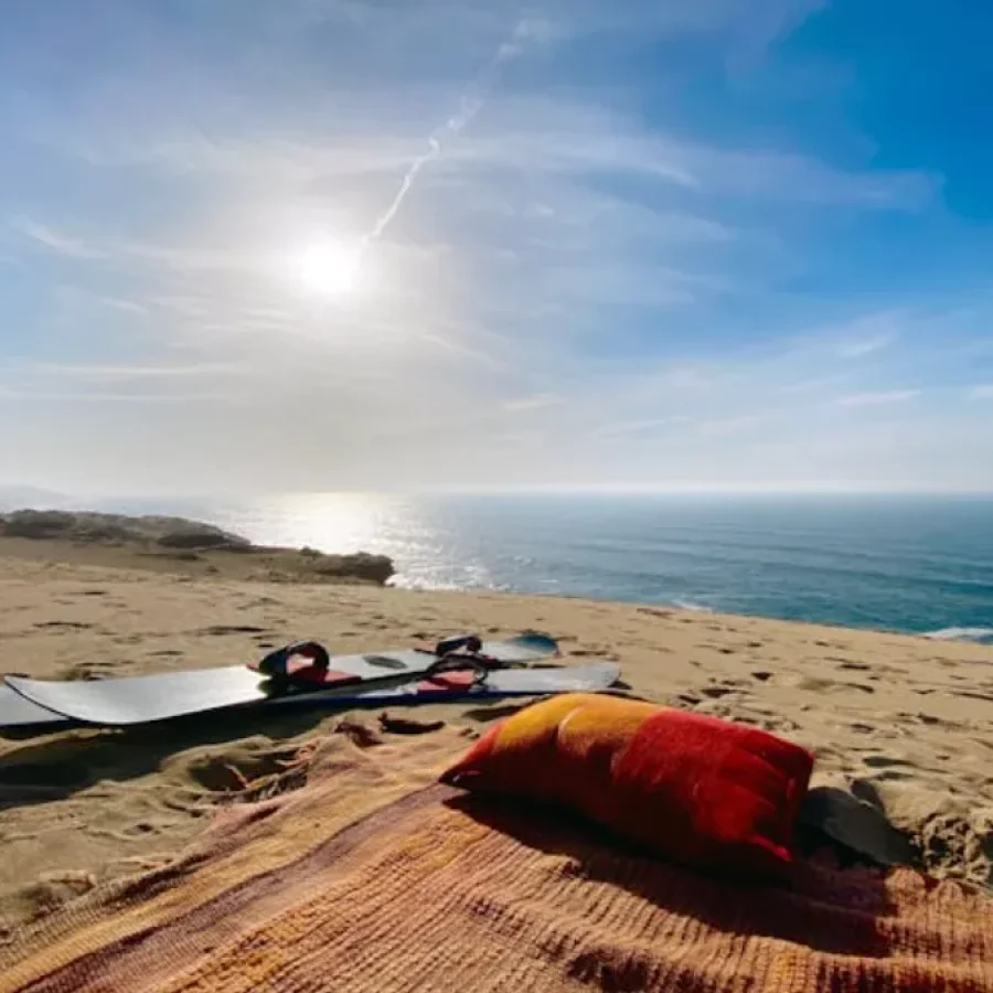 Sandboarding in Timlalin canyon (Timlaline canyons) dunes near Agadir